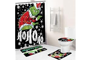 MEOAKJ Christmas Home DéCor, Bathroom DéCor Sets for Festive Atmosphere, Shower Curtains, Toilet Seat Covers, Non-Slip Carpets, Bathroom Accessories
