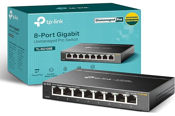 TP-Link 8 Port Gigabit Switch | Easy Smart Managed | Plug & Play | Desktop/Wall-Mount | Sturdy Metal w/ Shielded Ports | Support QoS, Vlan, IGMP and LAG (TL-SG108E) | Plug & Play, Desktop/Wall Mount, Sturdy Metal w/Shielded Ports, Support QoS, VLAN, IGMP and LAG