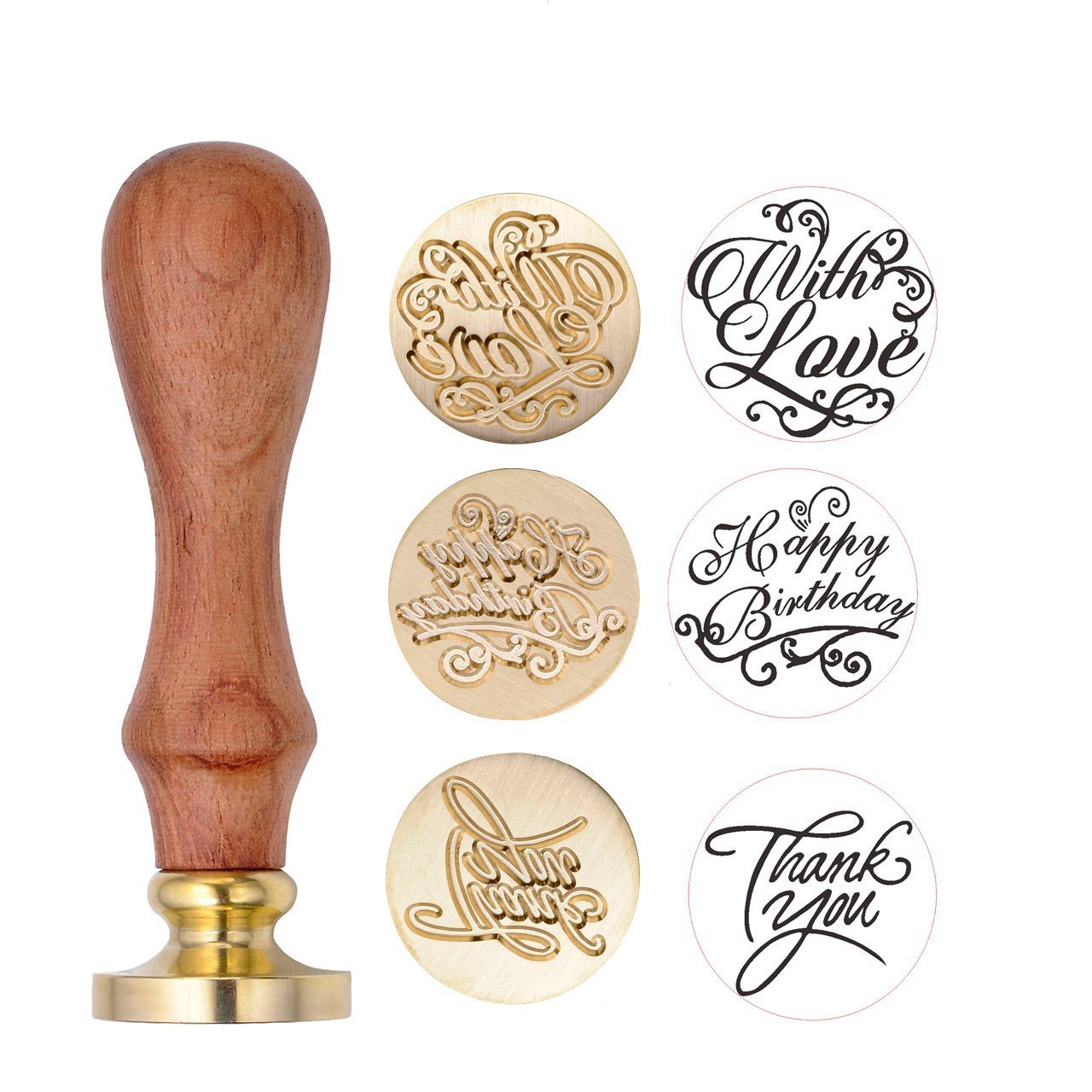 Mogoko 3 Pack Set Sigilli Kit per Lettera Personalizzata Vintage Timbri Decorativi Personali REGALO SET (3 Motivi:With Love+ Happy Birthday+ Thank you)