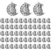 SHIDXIB 25Pcs Antique Silver Carved Moon Owl Pendant Charms Intricate Design for DIY Jewelry Making for Necklaces Bracelets and Earrings 26 x 33 mm