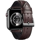 BINLUN Compatible with Apple Watch Band 42mm 44mm 45mm 46mm 49mm Oil Wax Leather and Silicone Hybrid Replacement Strap Fit for iWatch Ultra Ultra2 SE SE2 Series 11/10/9/8/7/6/5/4/3/2/1(Brown)