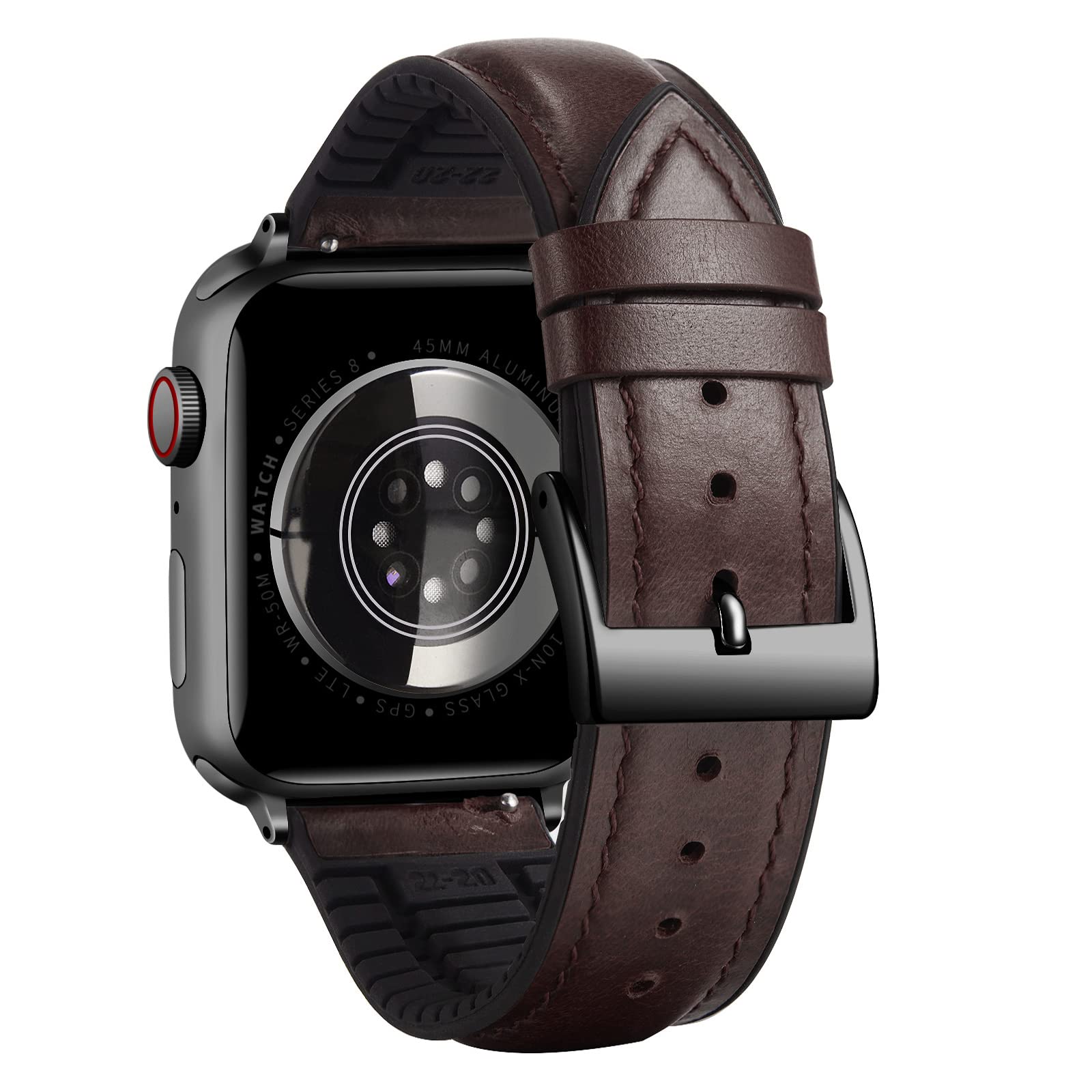 BINLUN Compatible with Apple Watch Strap 38mm 40mm 41mm 42mm Oil Wax Leather and Breathable Silicone Hybrid Replacement Band Compatible with iWatch Straps Ultra SE SE2 Series 11/10/9/8/7/6/5/4/3/2/1