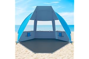 Gorich Portable Beach Tent for 3/4-5/6-7 Person with UPF 50+ UV Protection, Lightweight & Foldable Sun Shelter with 5 Sand Bags, Easy Setup Windproof Beach Umbrella Sun Shade