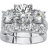 PalmBeach Platinum-plated Sterling Silver Round Cubic Zirconia Bridal Ring Set Sizes 5-10