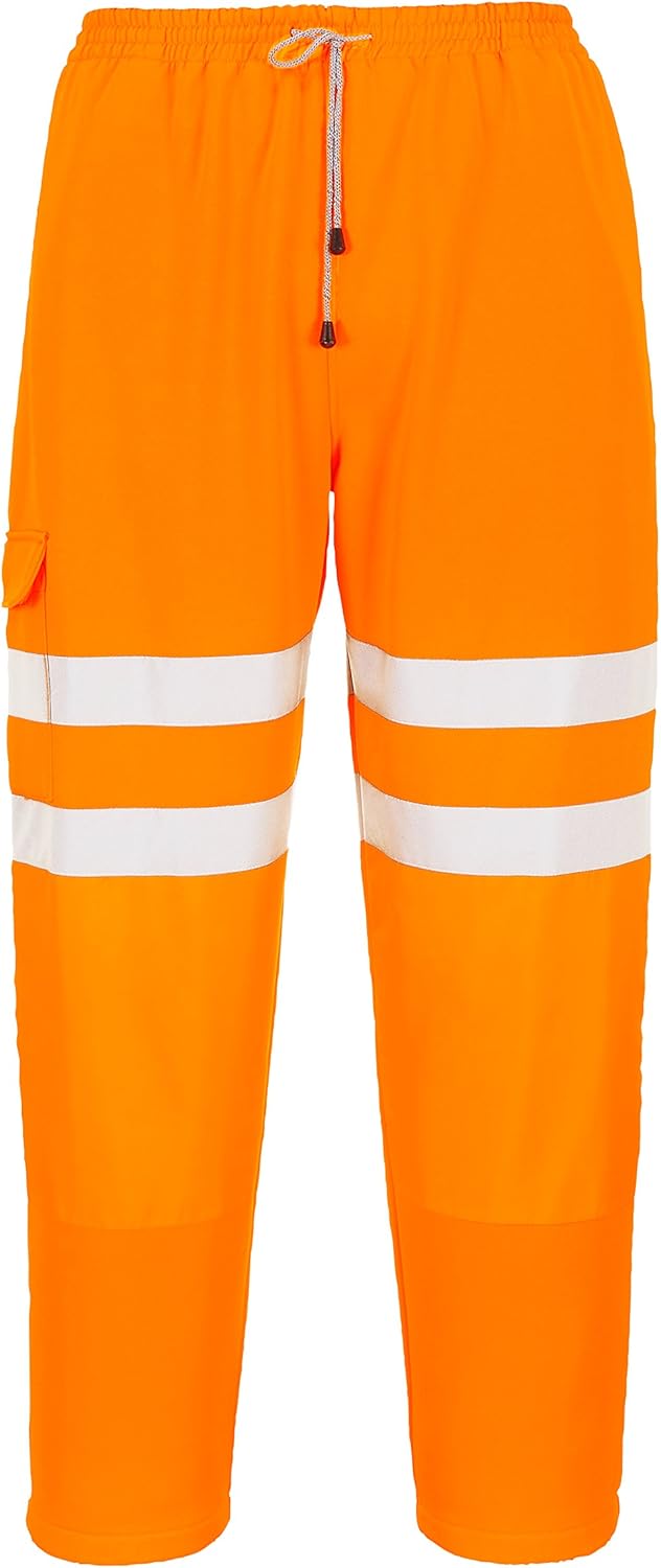Portwest RT48 Men's Hi Vis Three Band Work Joggers - Reflective High Viz Outdoor Safety Workwear Jogging Bottoms, Orange, M