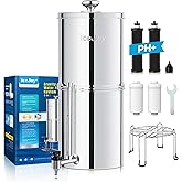 8-Stage Alkaline Gravity Water Filtration System 3.0 Gallon – 304 Stainless Steel Countertop System with 4 Filters and Stand, Increases pH, Reduces 99.9% Chlorine & Heavy Metals
