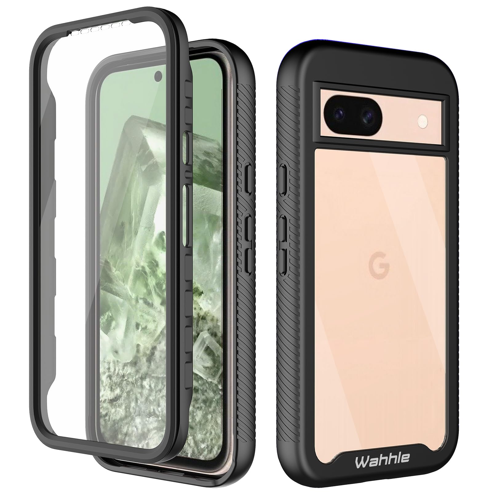 Photo 1 of wahhle Compatible with Google Pixel 8A Case, Built in Screen Protector Full Body Shockproof Slim Fit Bumper Protective Phone Cover for Pixel 8A Men Women-Black/Clear