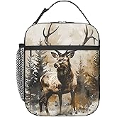 ainori Reusable Deer Lunch Box for Kids Girls Boys Women Adult, Insulated Forest Woodland Rustic Watercolor Lunch Bag,Polyester Cooler Handbags Case for School Picnic Work Travel Beach or Hiking