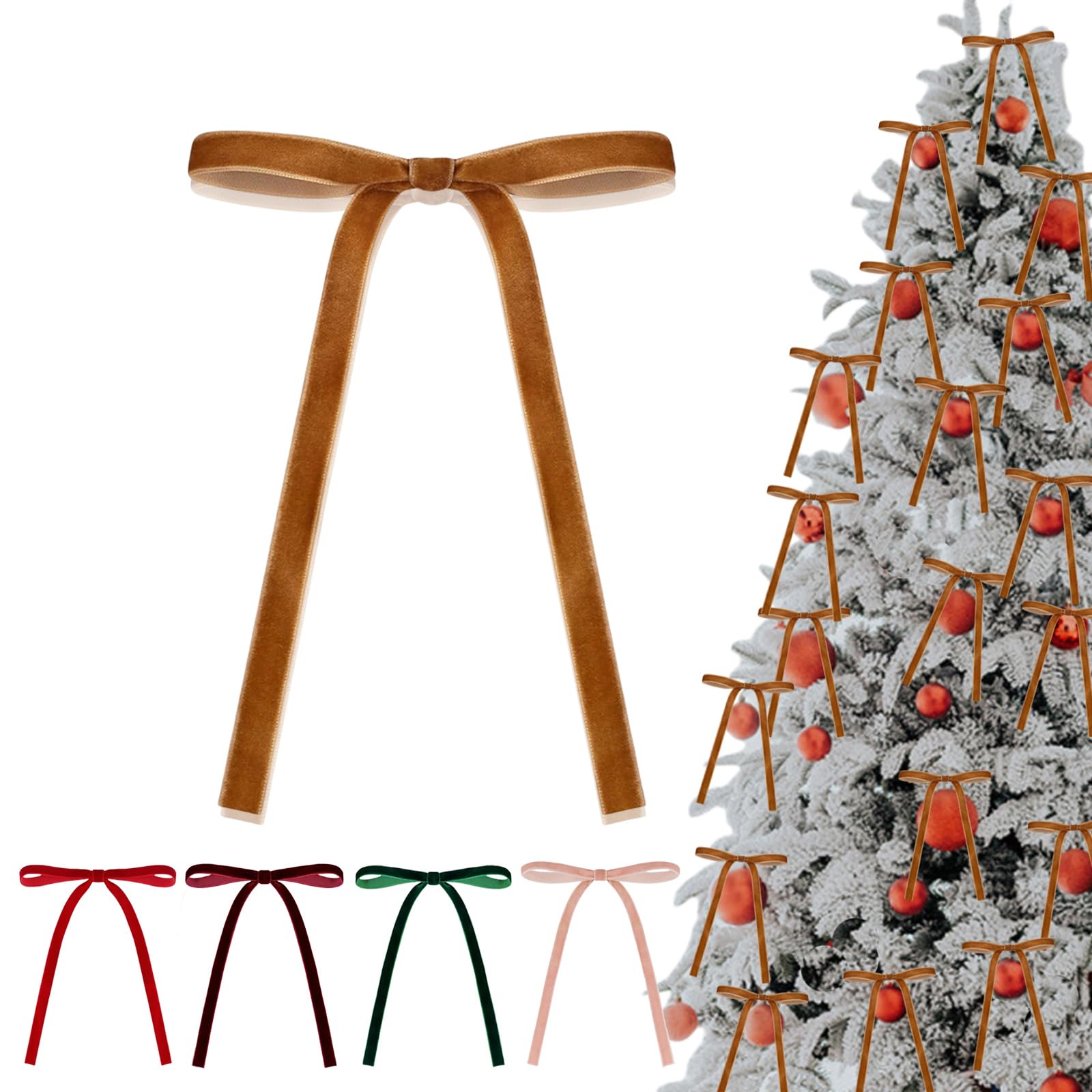 36P Christmas Khaki Velvet Bows,5 x 7in Christmas Tree Bows with Twist Ties,Vintage Wedding Velvet Ribbon Gift Bow,Velvets Bow for Xmas Wreaths Garland Velvets Ribbon Bowfor Holiday Xmas Tree Décor