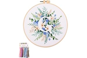 artcici Embroidery Kits Plant Flower Leaf English Letter Patterns for Beginners Adults, Full Range Embroidery Starter Kits Cross Stitch Needlework Supplies (Letter G)