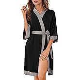 Ekouaer Robes for Women Knee Length Bathrobe Lightweight Kimono Robe 3/4 Sleeve Knit Sleepwear with Pockets