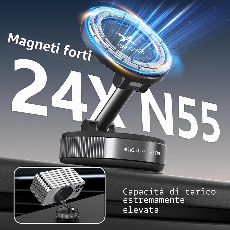 Supporto da auto magnetico con ventosa per telefono cellulare Magsafe, Supporto telefono auto a ventosa ultra regolabile 360° per iPhone 17 Pro Max 16 15 14 13 12 Air Plus (Nero) — foto 7 di 8