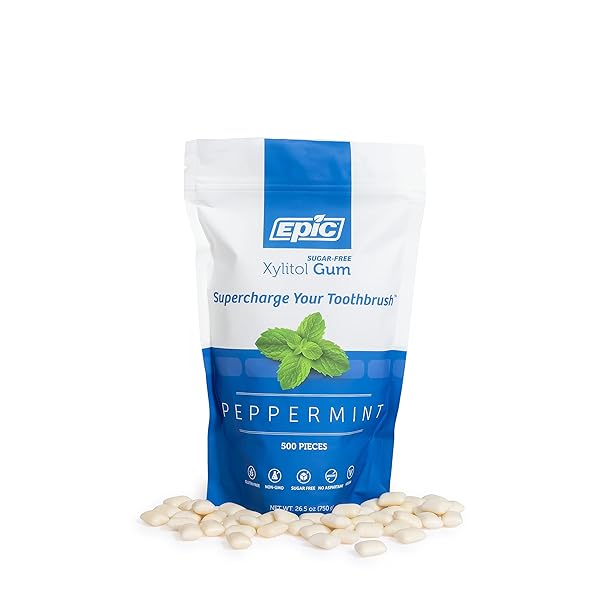 EPIC 100% XYLITOL PEPPERMINT CHEWING GUM – SUGAR FREE, ASPARTAME FREE DENTAL GUM – SUPPORTS ORAL HEALTH & FRESH BREATH