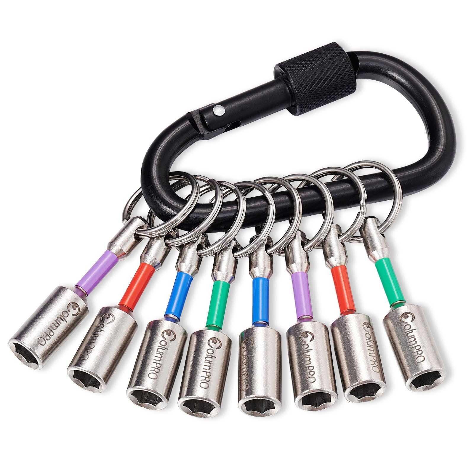 ColumPRO Magnetic Drill Bit Holder Keychain 1 Set (8PCS), One-Handed Operation Design 1/4’’ Hex Shank Screwdriver Bit Holders for Tool Storage for DIY Workers