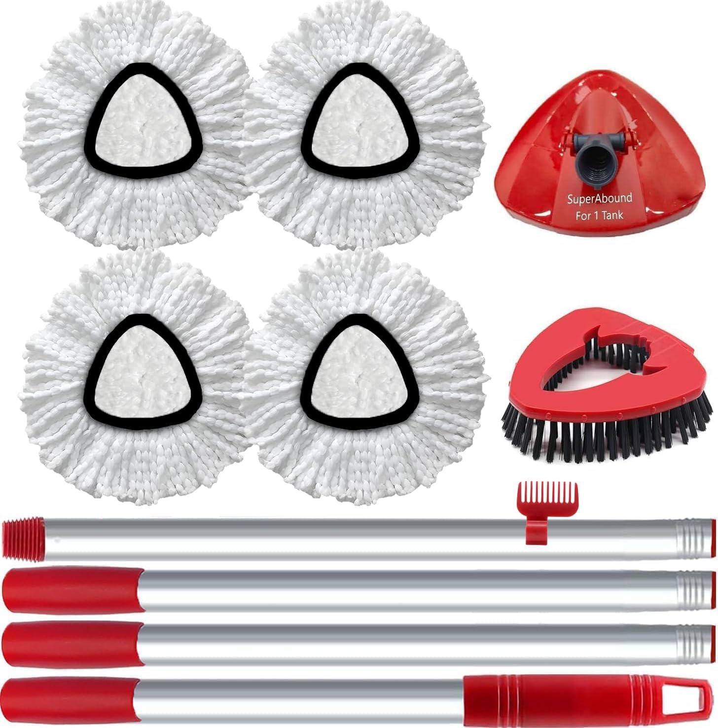 Photo 1 of 4 Pack Spin Mop Replacement Head Compatible with O Cedar EasyWring 1 Tank Microfiber, 30-58" Handle, Upgraded Triangle Mop Base and Scrub Brush Combo Set