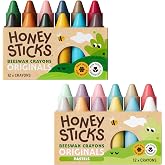 Honeysticks 100% Pure Beeswax Crayons - 12 Pack of Classic Colors PLUS a 12 Pack of NEW Pastel Colors - Non Toxic Crayons, Safe for Babies and Toddlers, For 1 Year Plus