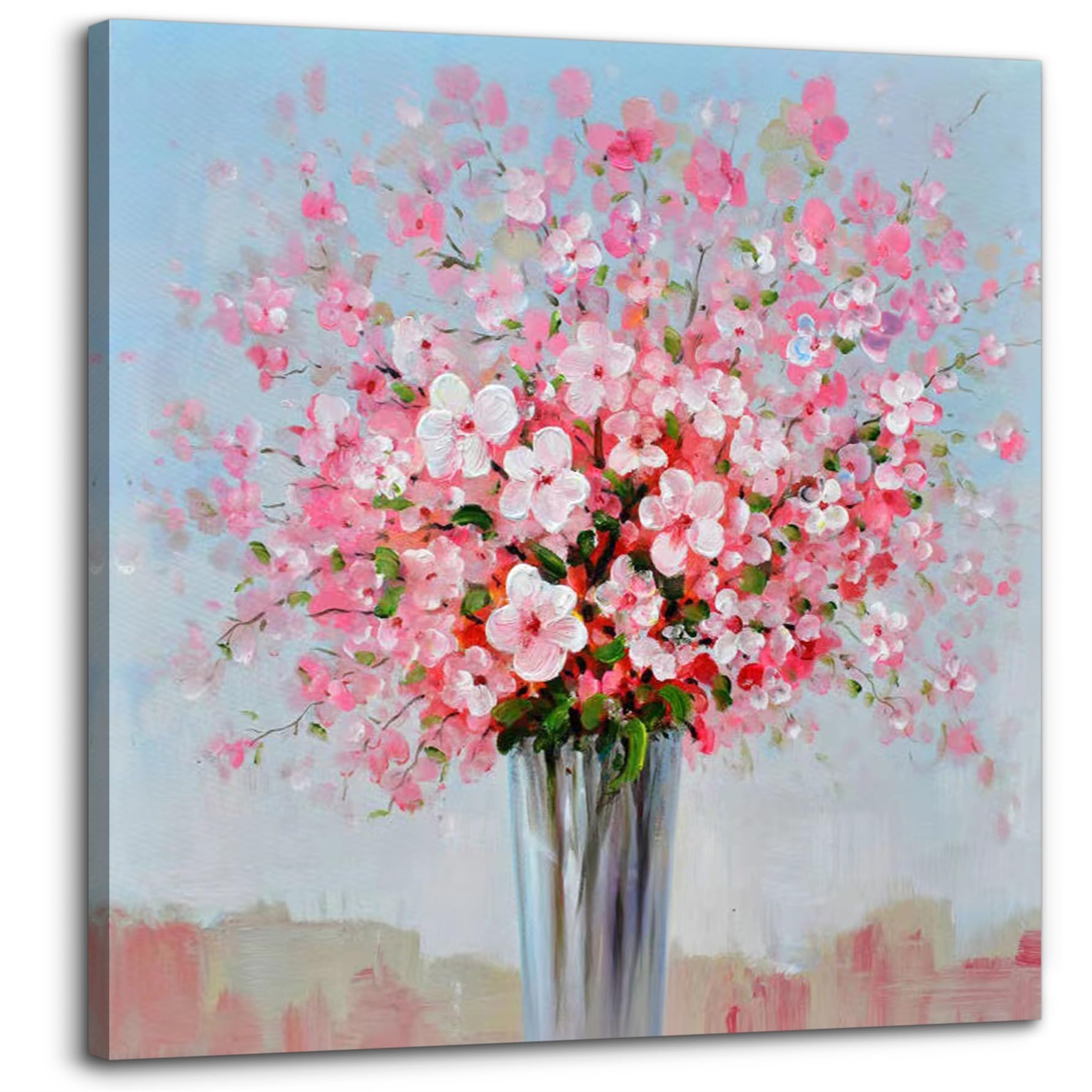 Photo 1 of (used/fair) Etsy Pink Flowers Wall Art: Fashion Canvas Pictures, Large 20x20in, Easy to Hang (Wood Framed) For Bedroom, Living Room