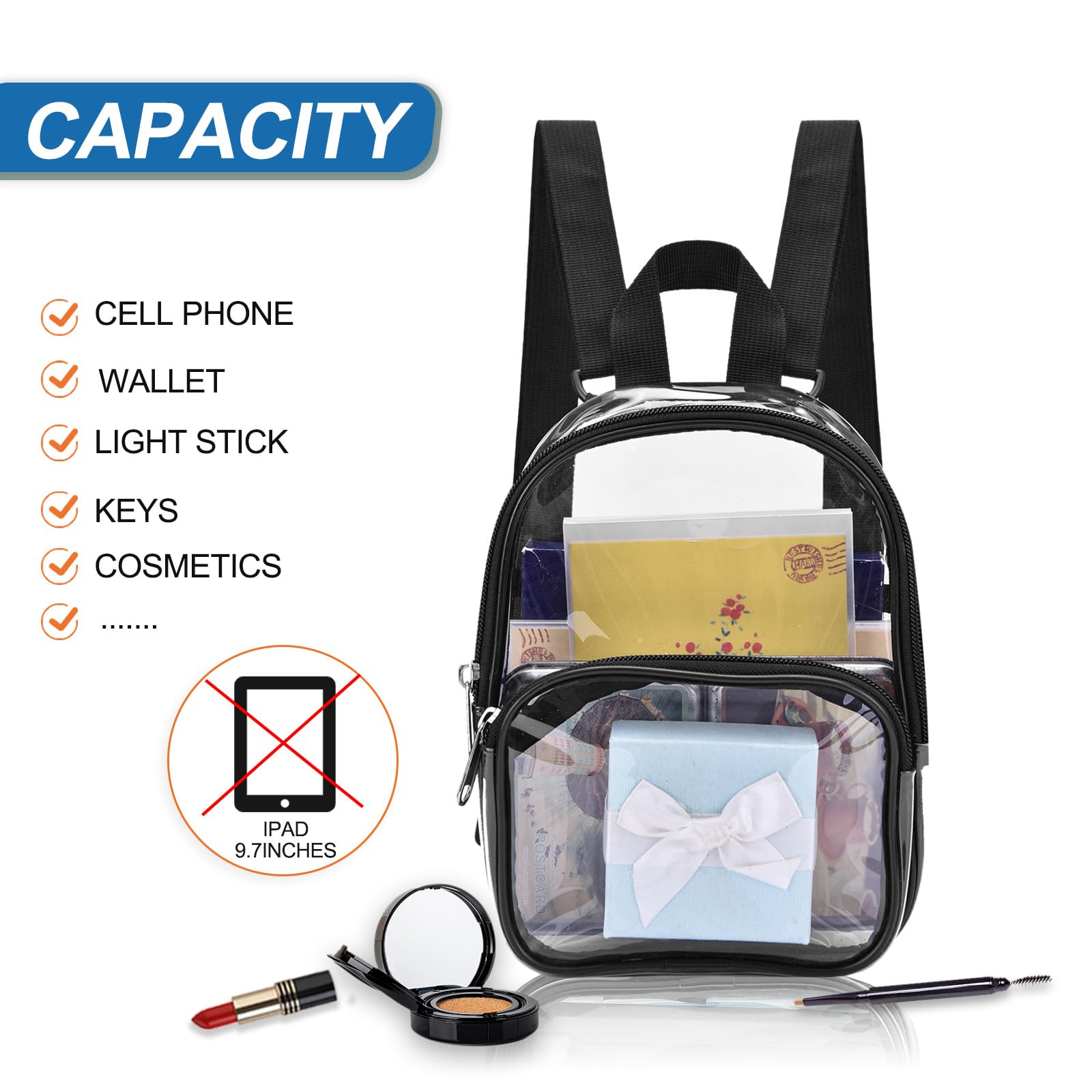 USPECLARE Clear Mini Backpack Stadium Approved for Little Boys & Girls, Transparent Backpack for Concert, Festival, Sport Events