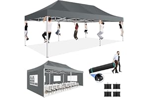 TOOLUCK COBIZI Pop up Canopy Tent 13x26 Heavy Duty Gazebo with 6 Sidewalls, UPF 50+ All Weather Waterproof Commercial Outdoor Wedding Party Tents Large Canopy with Roller Bag, Gray