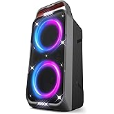 Foxdawn Portable Bluetooth Speaker: 240W Peak Powerful Loud Sound Deep Bass Wireless Boombox Large Subwoofer 15 Hours Battery Life Fast Charging with Led Light Show for Party Outdoor Camping Backyard