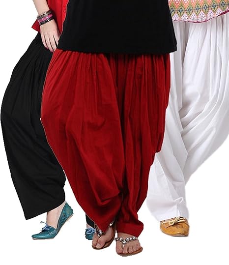 Women's Cotton Traditional Patiala Salwars (Black, Red and White, Kris-patiala-3) - Pack of 3