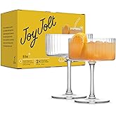 JoyJolt Elle Fluted 10oz Coupe Glass Set of 2, Unique Champagne Glasses for Cocktails and Martinis, Ribbed Vintage Style Drinking Glasses