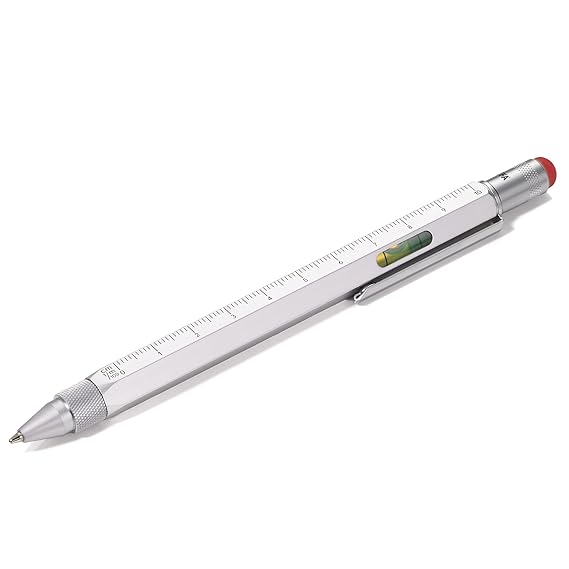 TROIKA CONSTRUCTION - PIP20SI/RD - Kugelschreiber- Multitool - Lineale - Skalen - Wasserwaage - Schlitz-/Kreuzschraubendreher