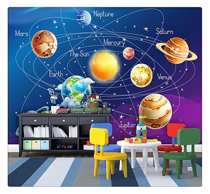 Custom Mural Wallpaper 3d Cartoon Planet Solar System Photo