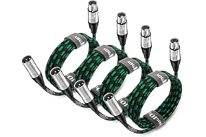 Augioth XLR to XLR Pro Mic Cable 10 Ft 4-Pack Male to Female XLR Cable 3-pin Green Balanced Shielded Microphone Cable for Amplifier Mixer,Speaker Systems,Recording Studio