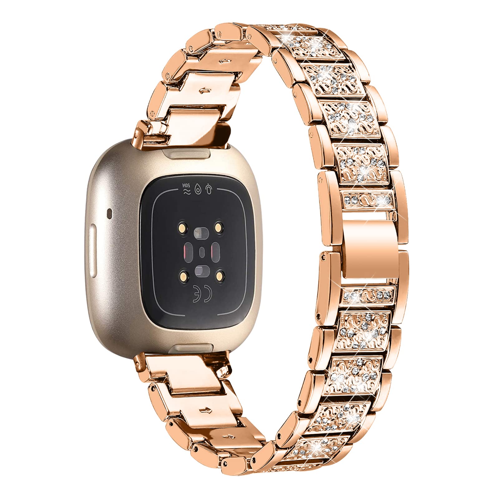 Mtozon Bling Bands Compatible with fitbit Sense 2/Sense/Versa 4/Versa 3, Women Replacement Wristbands Dressy Luxurious Bracelet for Ladies, Copper Gold