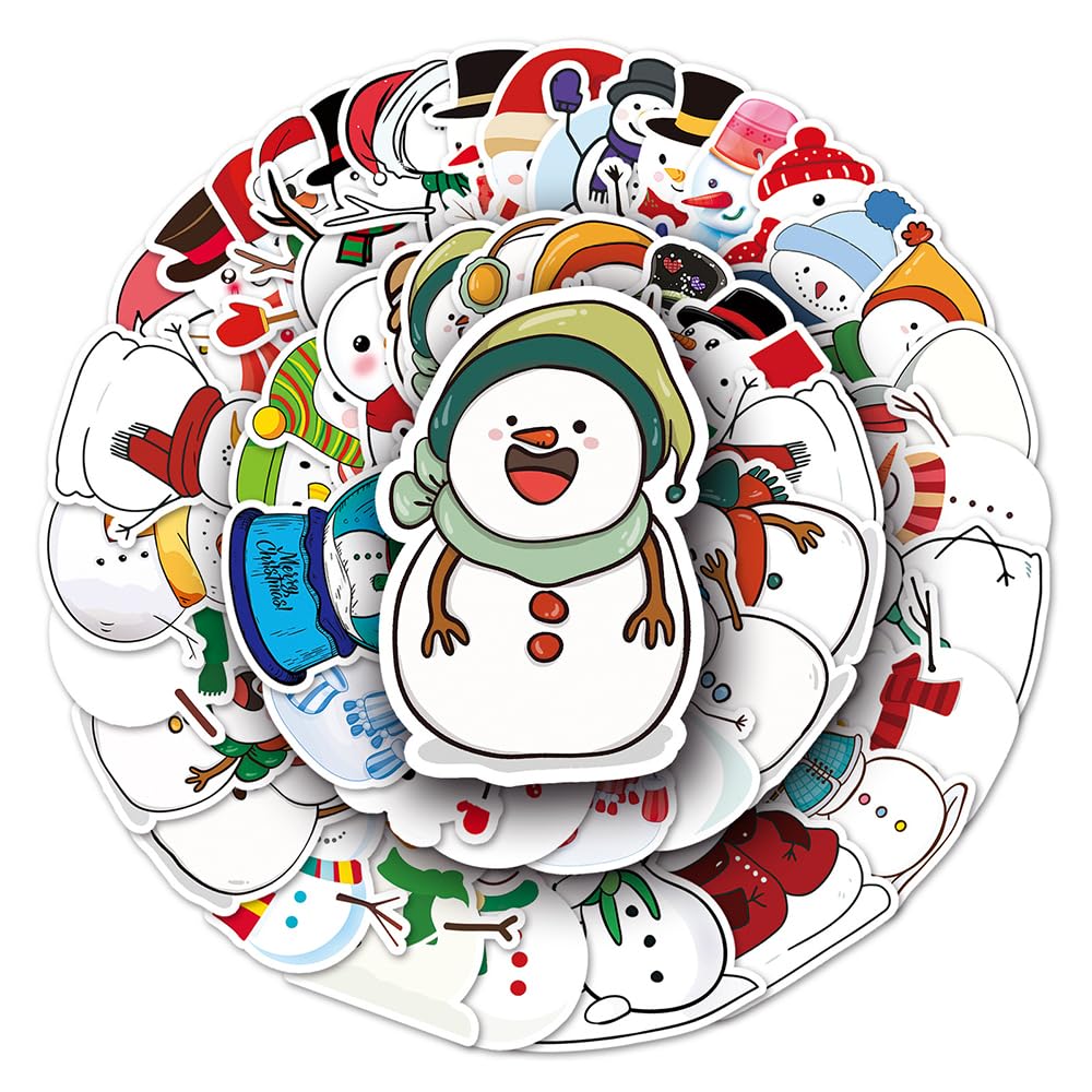 Cartoon Snowman Vinyl Stickers, 50 PCS Waterproof Illustrated Pattern Decals for Laptops, Scrapbooking, Journals, Notebooks, Water Bottles, Suitcases, Phones & DIY Decor