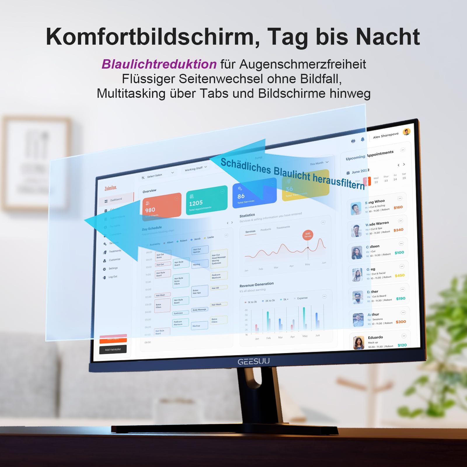 GEESUU 24 Zoll Monitor, PC Bildschirm 144Hz, FHD 1080p Gaming Monitore, 5ms, VA Eye-Care Computer Bildschirm, 99% sRGB, VESA 75x75mm, HDMI 2.0 & DP 1.2 2