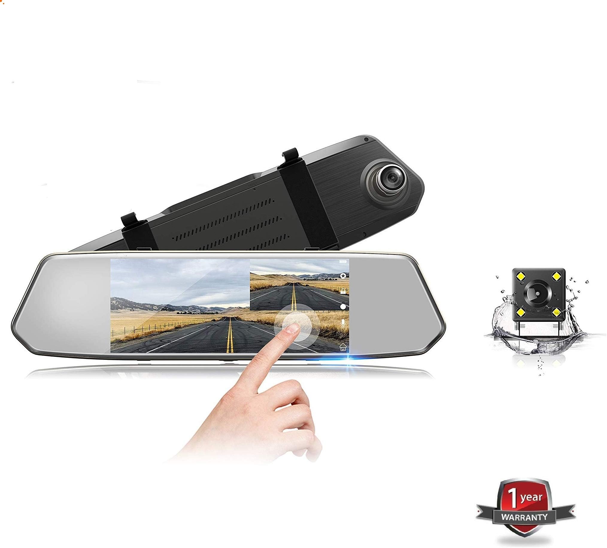 Vantro Car Dash Cam Touch Screen 1080P Rearview Front and Rear Dual Lens with Waterproof Reversing Camera (7")