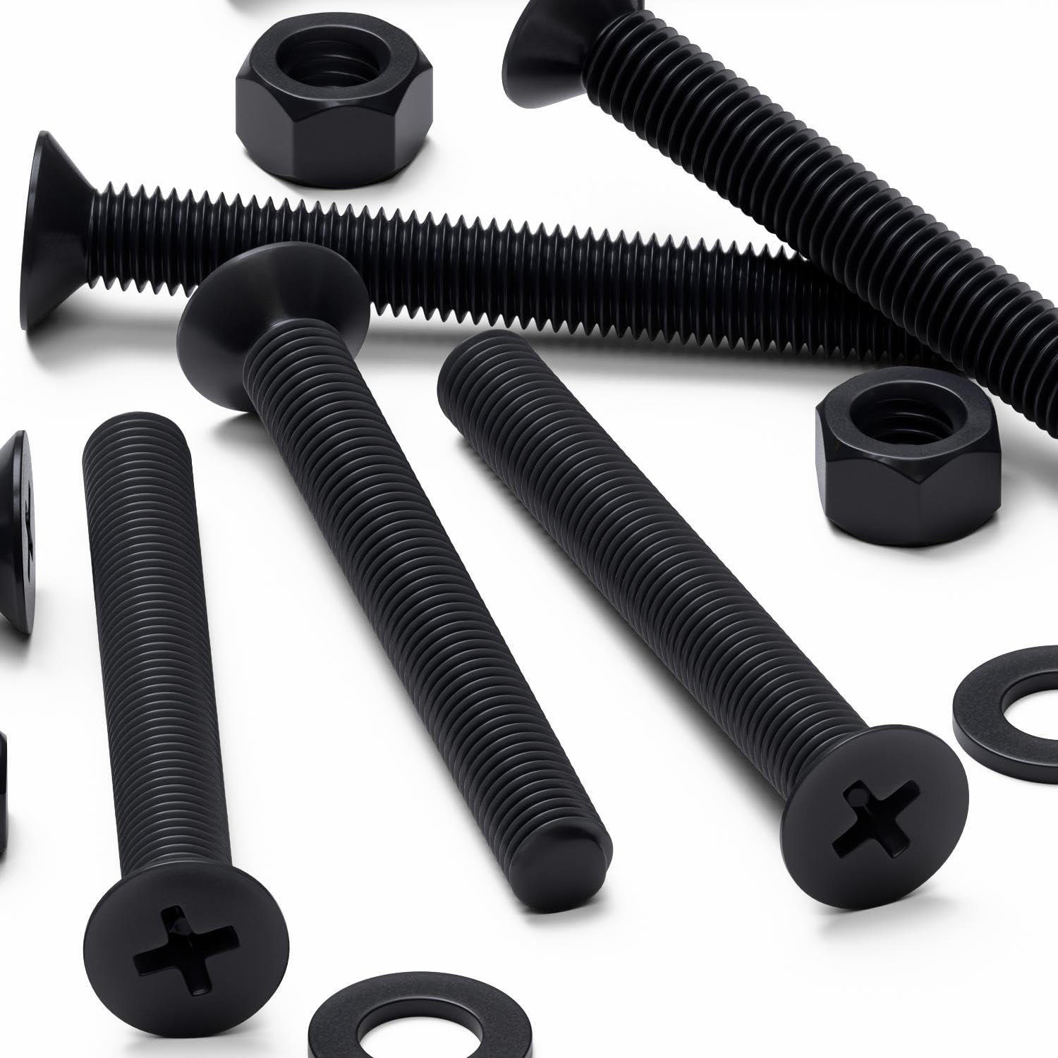 20 x Black Countersunk Screws Polypropylene (PP) Plastic Nuts and Bolts, Washers, M5 x 40mm, Anti-Corrosion, Chemical Resistant