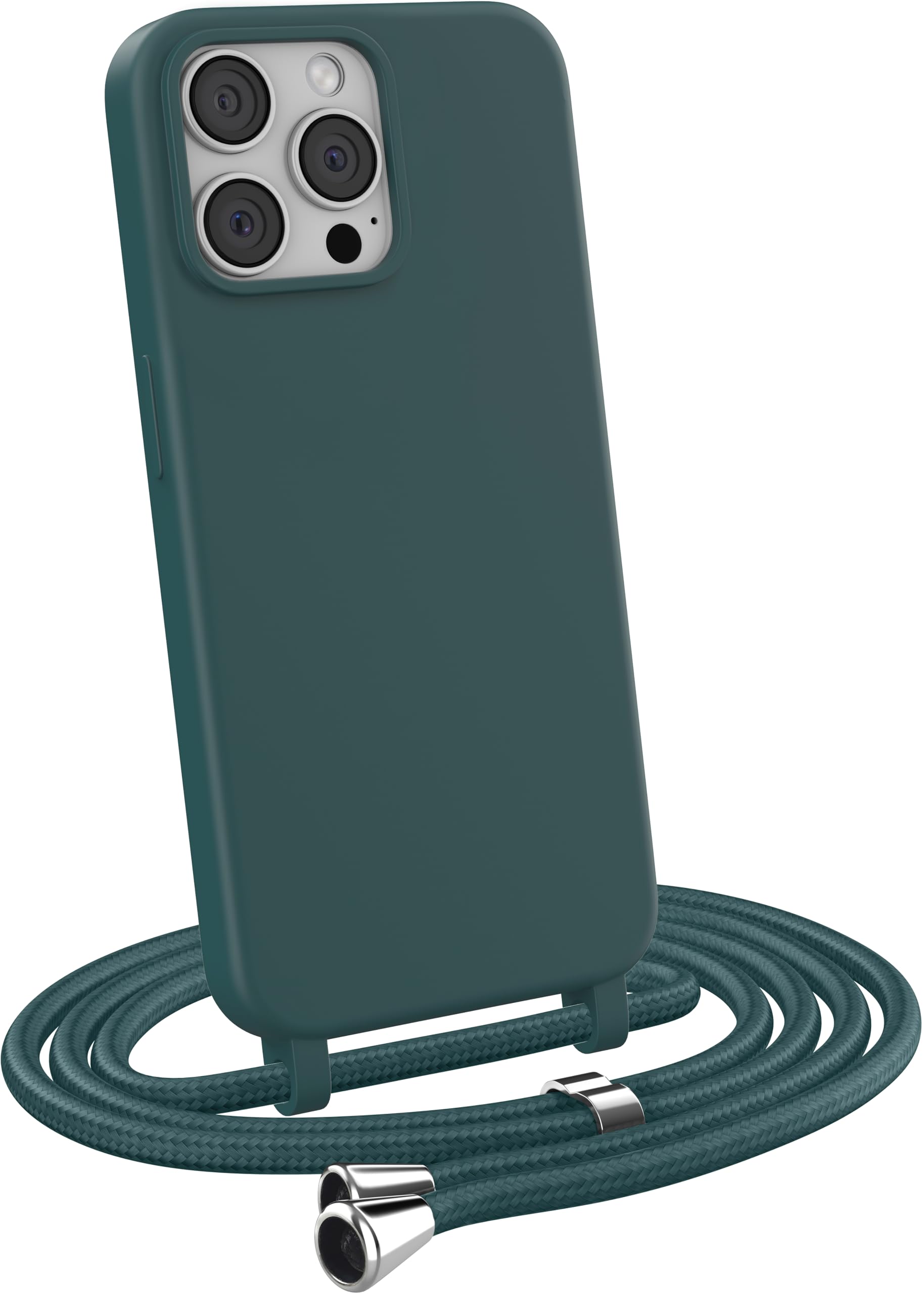MyGadget Strap Case for Apple iPhone 13 Pro - Crossbody Phone Cover - TPU Silicone Case with Neck Holder - Cord Lanyard Carrier with Rope in Dark Green