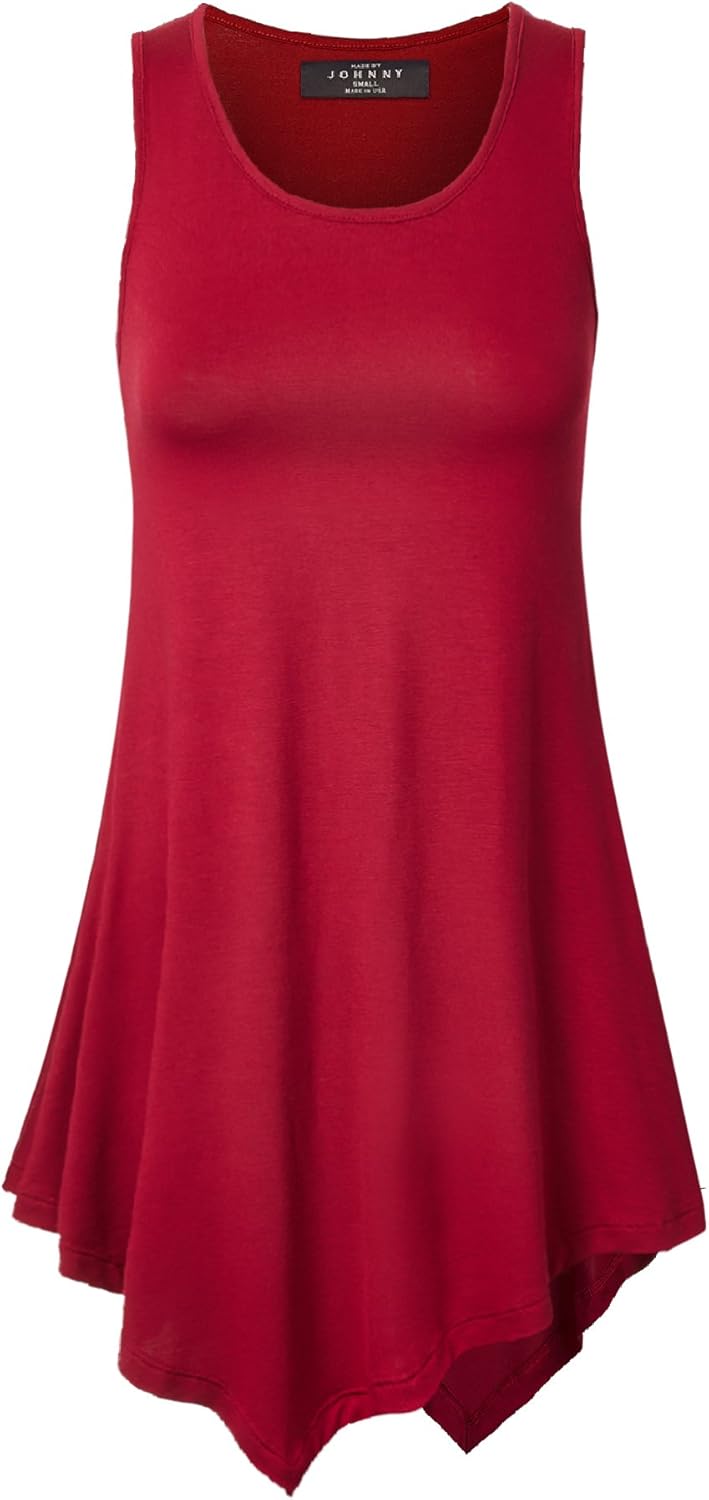 Made By Johnny Women's Solid Sleeveless Tunic for Leggins Swing Flare Tank Top with Various Hem Plus Size 3X 4X 5X