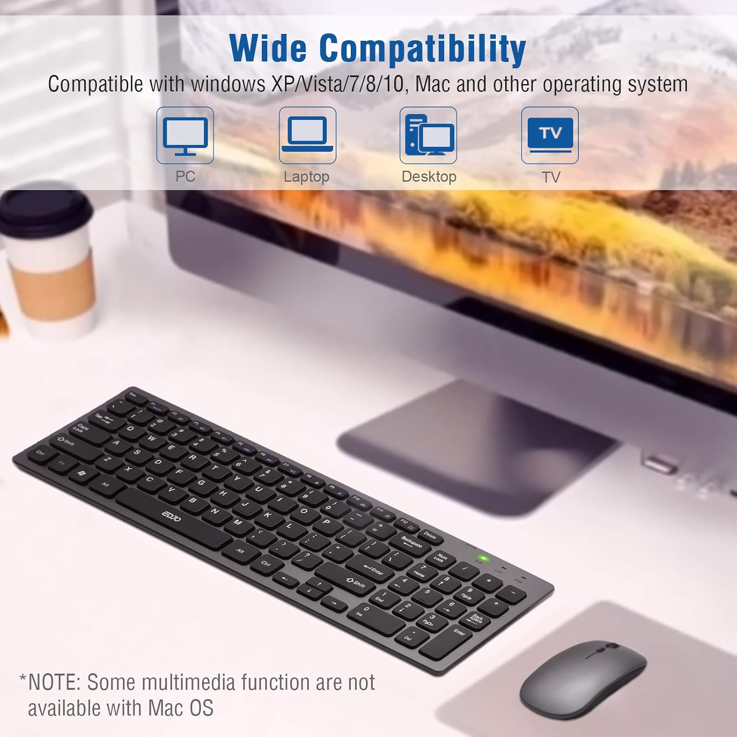 Wireless Keyboard and Mouse Combo, EDJO Rechargeable 2.4GHz Ultra-Thin Silent Computer Keyboard and Optical Mouse for Desktop/PC/Laptop/Notebook: Computers & Accessories