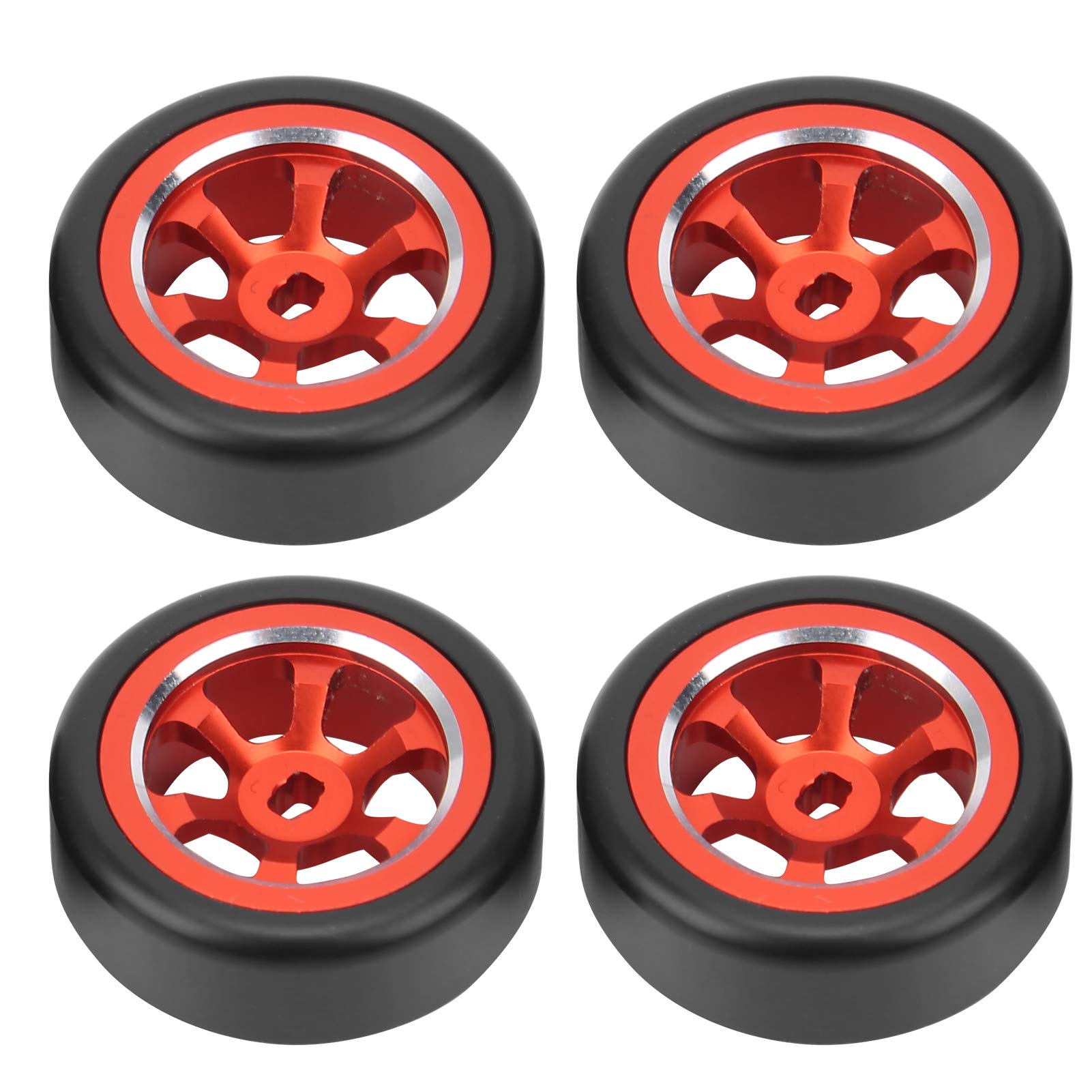 VGEBY 4pcs RC Drift Tire, RC Wheel Rim Tire Modification Parts Fit for Wltoys K969 K989 P929 1/28 RC(Red) Model Car Accessories