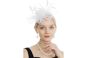 Myjoyday Women's Fascinators Hat for Tea Party Church Cocktail, Feathers Veil Headband with Hair Clip