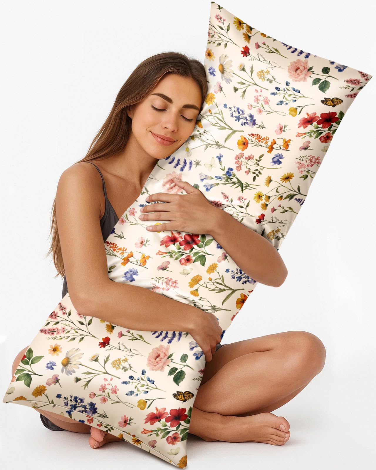 Photo 1 of Miss Adola Silk Body Pillow Cover with Zipper - 20x54 Inch Silk Long Pillow Case for Women Ladies Adults Soft Bed Decorative Cute Boho Large Body Pillowcase Sham for Hair and Skin, Vintage Flower