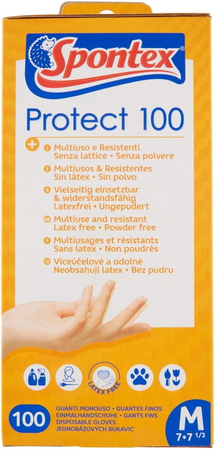 Spontex Protect 100 Disposable Gloves - Medium, 100pk, White, M (Pack of 100)