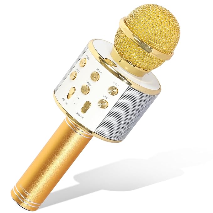 Wireless Karaoke Microphone, Built-in Bluetooth Microphone Speaker Karaoke Player with Mic KTV, Compatible with PC / iPad / i