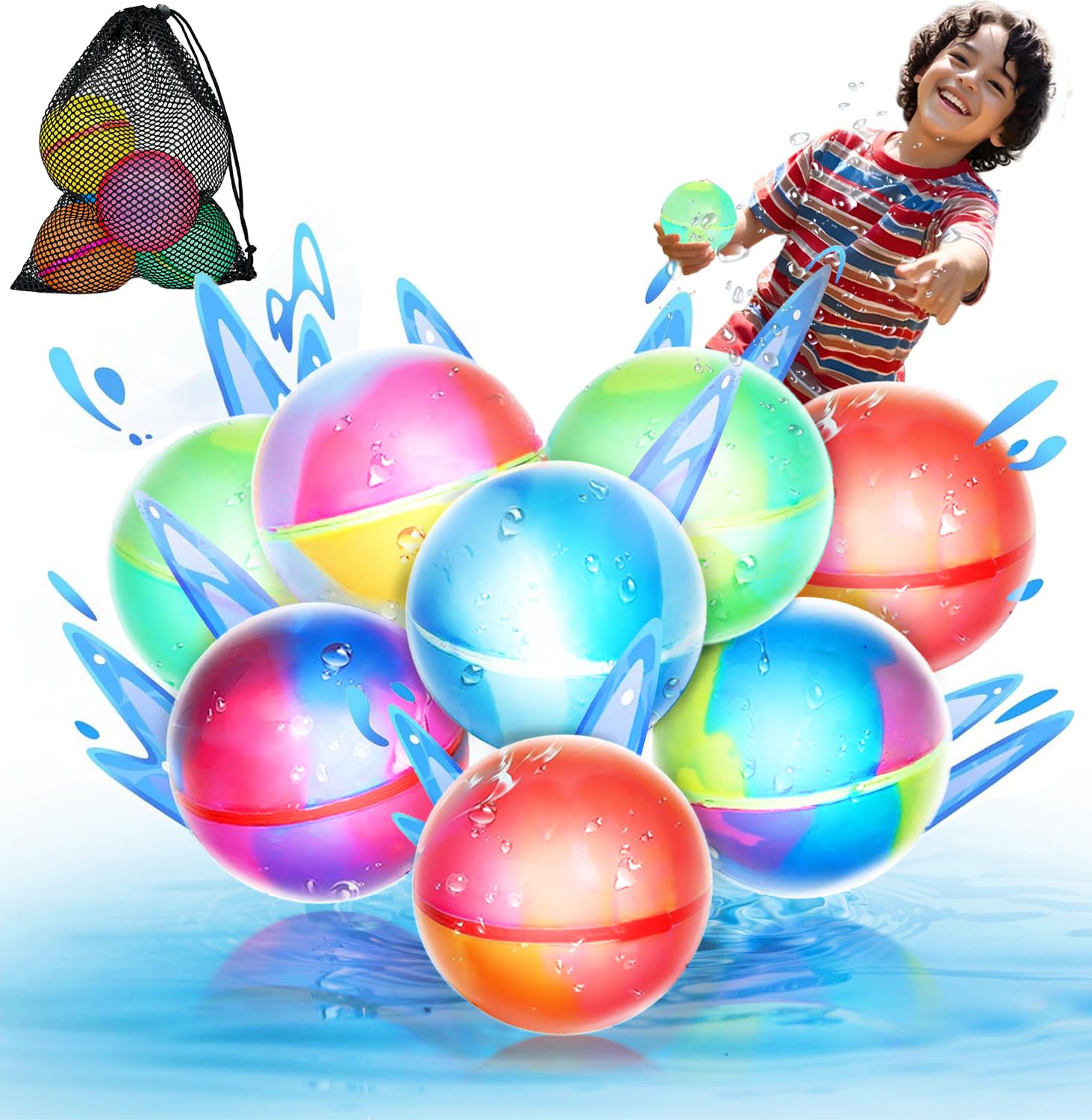 Photo 1 of ?8 Pack?Magnetic Reusable Water Balloons, Fast Self-Sealing for Kids Adults Latex-Free Silicone Quick Easy Auto Fill Bomb Ball, Refillable Pool Beach Outdoor Activities Games Toy Summer Fun Splash