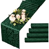 MILVOWOC Emerald Green Satin Table Runner, 4 Pack, 12 x 72 Inch | Jacquard Damask, Rectangle, Bright Silky, Decorative, Party Banquet Birthday Dinner Wedding Table Decor