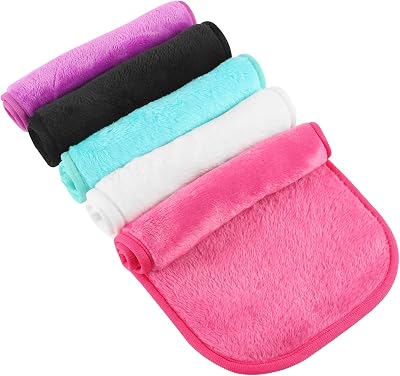 Lanjue 5 Pack Makeup Remover Cloths Flannel 15.75x7.87in Black Violet Red Green
