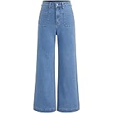 CIDER Womens Wide Leg Jeans Cropped Length High Waisted Stretchy Denim Flared Pants with Pockets