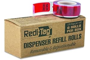 Redi-Tag 91012 Arrow Message Page Flag Refills, "Sign Here", 120 Flags per Roll (Box of 6 Rolls)