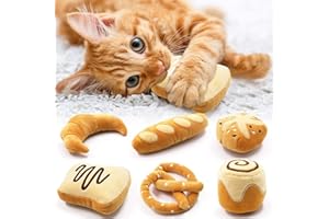 CiyvoLyeen Bread Catnip Toys, Cat Toy for Indoor Interactive Toys, Kitten Chew Bite Kick Toy Baguette Croissant Pretzel Toast Bun Cinnamon Roll Plush Catmint Pet Birthday Presents 6 Pack