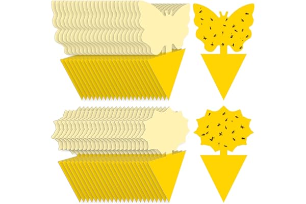 Landisun Fruit Fly Sticky Traps 48PCS Fungus Gnat Traps Bug Traps Gnat Killer for Indoor Outdoor House Kitchen Plants Whitefly Mosquitos Flying Insects Yellow Designed by JPMOS