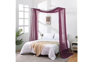 JADE POKE Dark Purple Sheer Bed Canopy Scarf 216 Inch Long, Bed Canopy for Girls Adult, Decorative Bed Canopy Scarfs Curtain Drapes for Wedding/Anniversary, Window Valance Curtain Wide 52, Queen